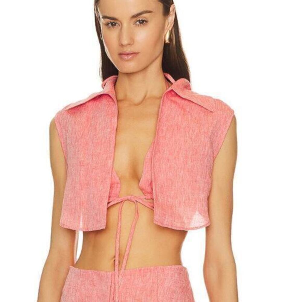 Matthew Bruch Linen Vest with Triangle Top in Red Melange size 2